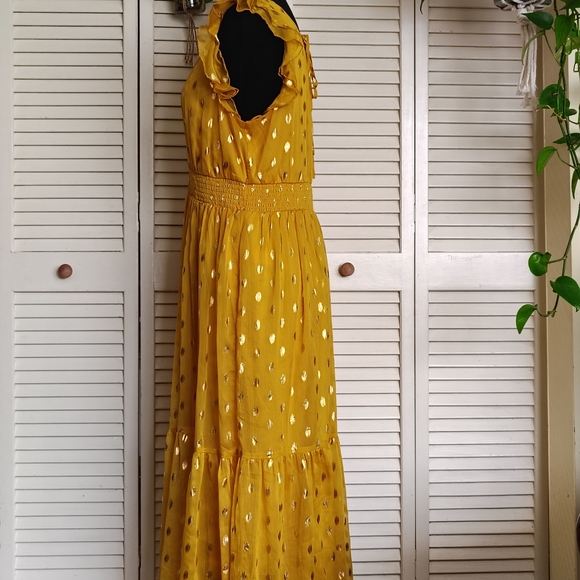 Lulus Yellow Sleeveless Dress with Gold Polka Dots - Picture 10 of 14